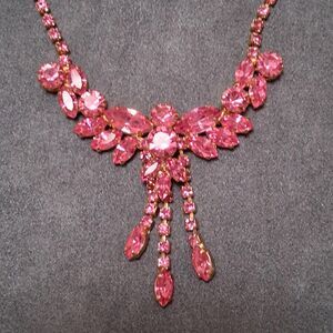 Vintage Juliana Drippy Pink Rhinestone Necklace D&E